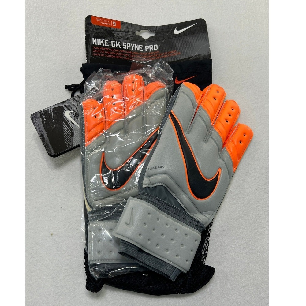 Nike GK Spyne Pro Goalie Gloves Grey Orange GS0277-100 Size 9 Soccer Goalkeeping